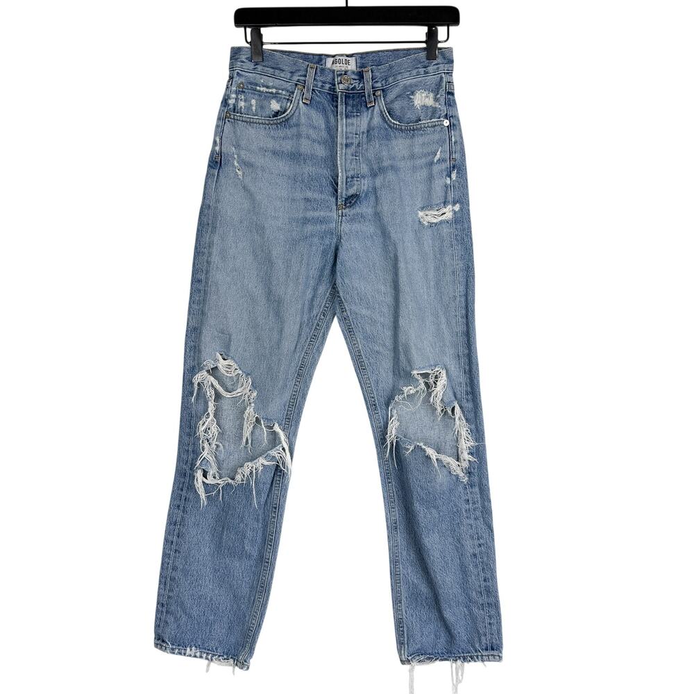 AGOLDE 90s Mid-Rise Loose Fit Distressed Jeans Blue 28" - 25